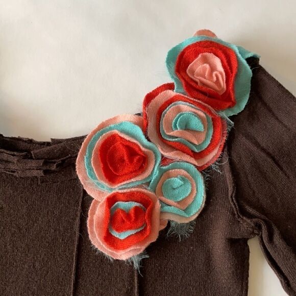 Wide Collar Sweater with Knit Flowers, 3/4 Sleeve - Picture 2 of 4